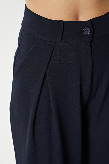 Ritnice Lycra Series Viora Light Pleated Stretchy Navy Blue Palazzo Trousers