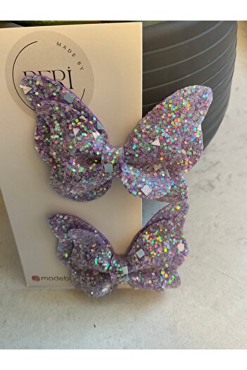 MADE BY PERİ Glittery Butterfly Buckle Set of 2 – Silver, Pink, Purple, Gold Color Options”