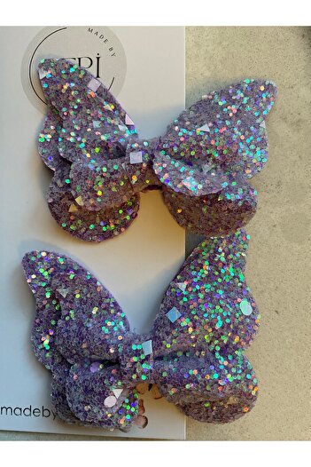 MADE BY PERİ Glittery Butterfly Buckle Set of 2 – Silver, Pink, Purple, Gold Color Options”