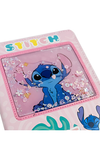 repro design 22X15 Stitch Themed Leather Covered Notebook with Water and Moving Glitter |   120 Sheets M2 Pink