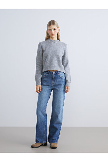 LC Waikiki Crew Neck Women's Knitwear Sweater with Stones