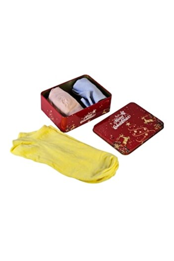 Vadodara Set Cotton Socks in Rectangular Metal Christmas Box, 3 Pairs