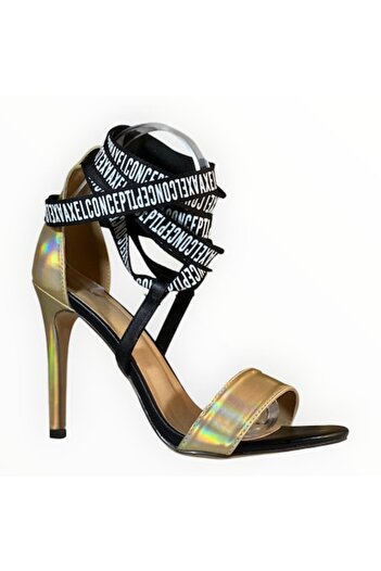 Axel High Heel Tie-Up Sandals Leather Iridescent, Size 38 EU