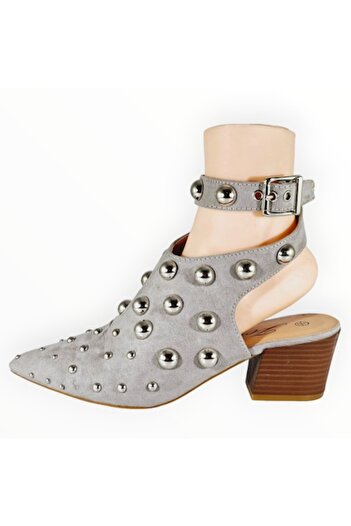 OEM Western Women Cutout Shoes Jol Suedette Gray Metal Decorations Size 37