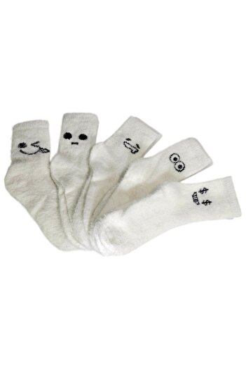Vadodara Set 5 Pairs Long Fluffy Women's Socks with Funny Faces, One Size