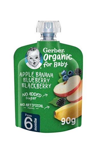 GERBER Organic Apple, Banana, Blueberry And Blackberry Pouch Puree 90grams