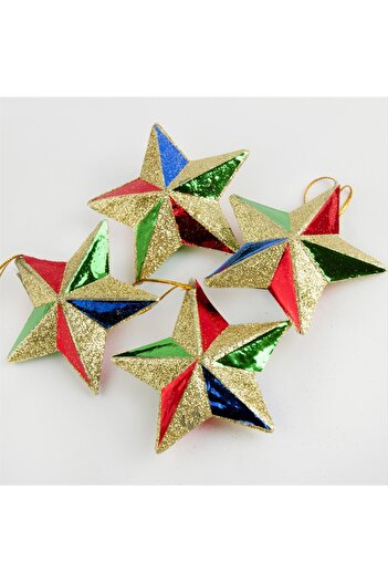 ZERO LAND Zengezur 4 Pieces Glitter Star Christmas Tree Ornament 7 Cm-Yellow