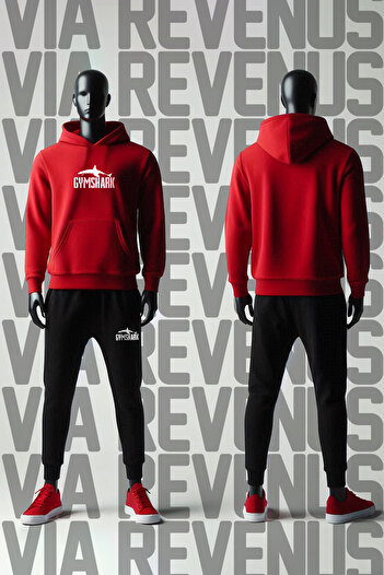 Vordevia Gym Printed Hooded Sweatshirt and Sweatpants Unisex Sportswear Set