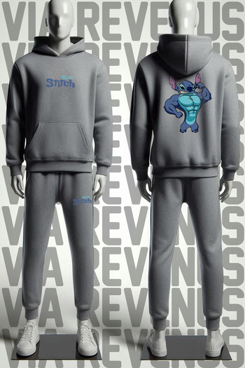 Vordevia Gym Printed Hooded Sweatshirt and Sweatpants Unisex Sportswear Set