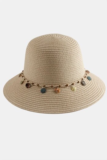 ZERO LAND Hn-Shop Beaded Knitted Straw Hat-Powder Color