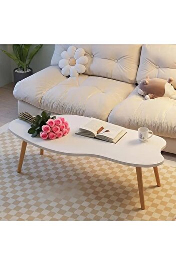 Türkiye Coffee Table - Lightweight Hardwood, No Assembly Required, 80x40x42cm, White Living Room Center Tabl