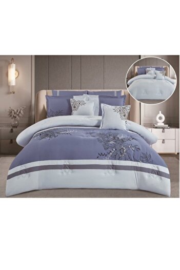 smart home Double Comforter - 8-piece embroidered Premium bedspread set made of 100% microfiber, 260x240cm
