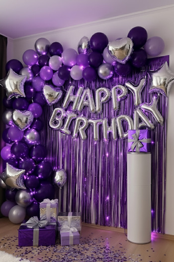 Baloncu Nene Silver Happy Birthday Foil Balloon Set Purple Lilac Silver Birthday Party Decorations