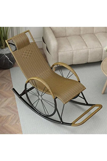 Crestj Rattan rocking chair with two wheels for porch, garden or indoor use