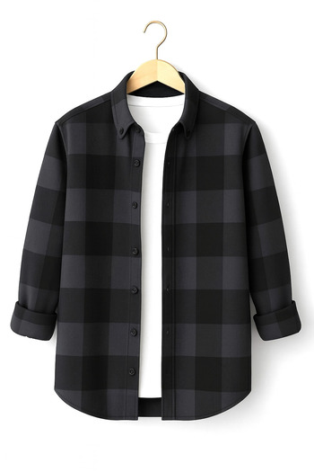 mavisima erkek giyimi Men's Black and Gray Checkered Lumberjack Shirt – Comfortable Fit New Season Winter Fashion Trend