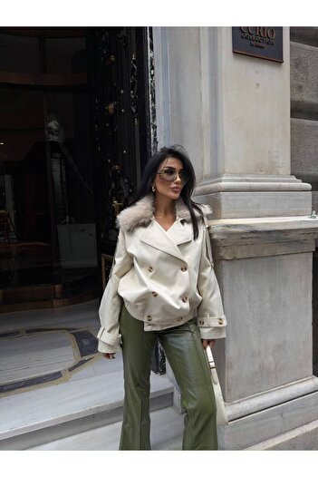 SESABUTİK Fur Collar Trench Coat