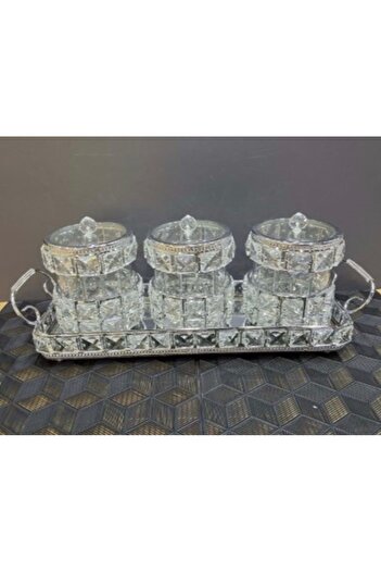 Furkan Crystal Stone 3-Piece Spice Bowl Set with Tray