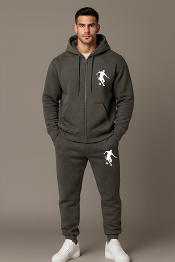 NewCabin New Season 3 Thread Premium Basketball Silhouette Printed Jacket – 3 Thread Sweatpants 2-Piece Set