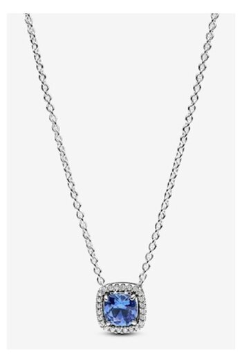 Pandora Necklace with bright blue Halo pendant - 925 Silver