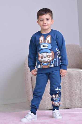 ARBİ kids Boys' Labubu Three-Thread Ribbed Double Suit Full Set Back to School