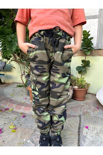 Terry Camouflage Jogger Pants with Elastic Waist and Front Tie-Up Detail