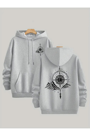 bellanova Fleece Hooded Sweatshirt for Unisexfront & Back Geometric Mountain Printed