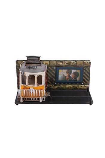 peanelife Decorative Metal Pen Holder Framed Tram Themed Gift