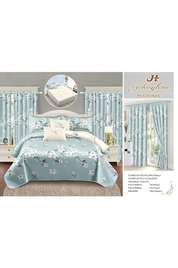 FIONNA.RO Fine Cotton Linen And Curtain Set With Elastic - Azur Floral