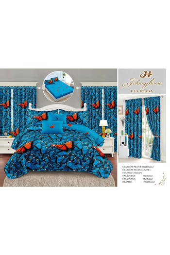 FIONNA.RO Fine Cotton Linen And Curtain Set With Elastic - Dansul Butterturilor