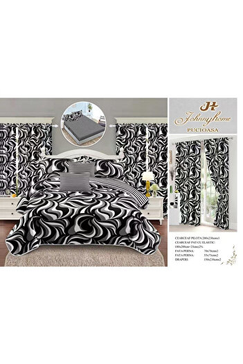 FIONNA.RO Linen and Curtain Set Fine Cotton with Elastic - Zebra