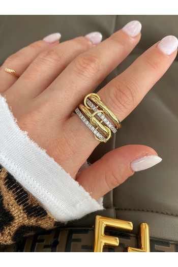 Pinery Jewels خاتم نسائي بأربعة صفوف من الأحجار الكريمة ثنائية اللون، مقاس 7-8