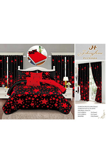 FIONNA.RO Fine Cotton Linen And Curtain Set With Elastic - Starry Black