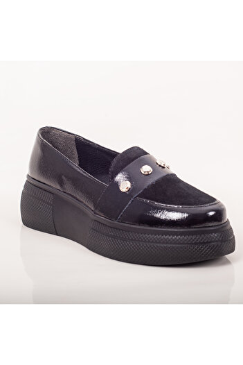 Condur by Paula Women's casual shoes, black genuine leather, ballerina style with studs