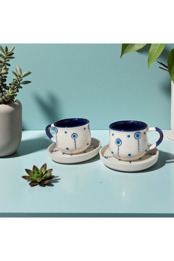 Home Ceramic Handmade Evil Eye Beaded 1 Piece Cup Set