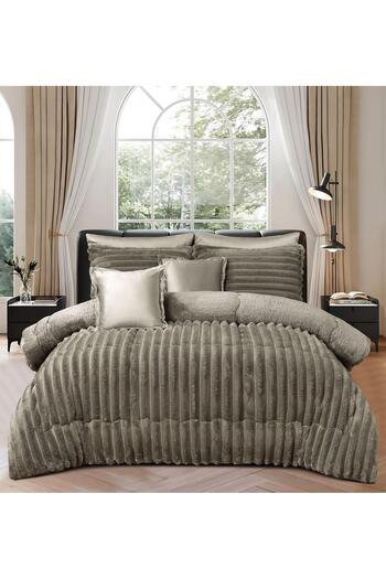 Moon Winter bedspread for two people, striped velvet and fur, 6-piece set