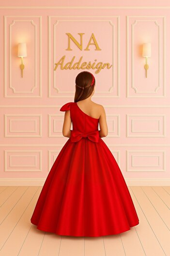 NA ADDESIGN One Shoulder Bow Detail Luxury Satin Children Evening Dress- 6 Color Options