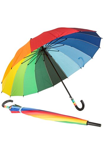 KESNUP Umbrella 16 rainbow threads, curved handle, Multicolor