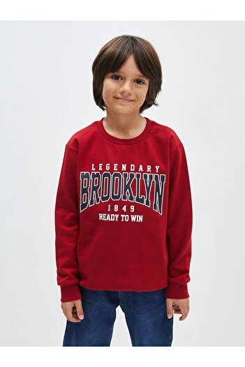 LC Waikiki Lcw Kidsred Crew Neck Printed Long Sleeve Boys' Sweatshirt