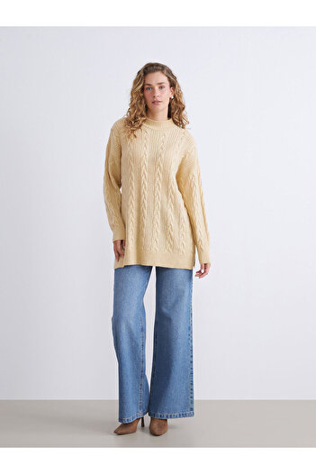 LC Waikiki Sari Stand Collar Self Patterned Women's Knitwear Tunic