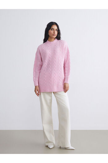 LC Waikiki New Season Stand Collar Self Patterned Women's Knitwear Tunic