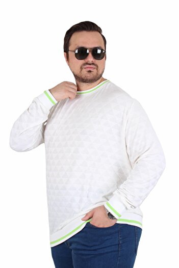 Starbattal Men's Plus Size Crew Neck Knit Sweater Diamond 25200 Ekru