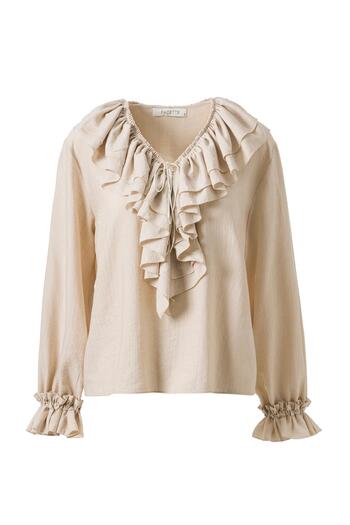 FACETTE Women's Ecru Front Tie Ruffle Blouse