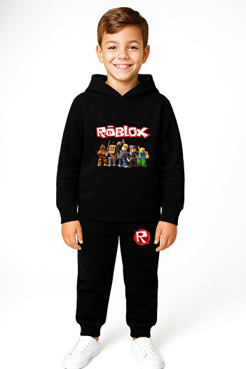 Let's Wear Roblox Printed Children's Hooded Premium Compact Sweatshirt Tracksuit Set - 2 Piece Sportswear Set