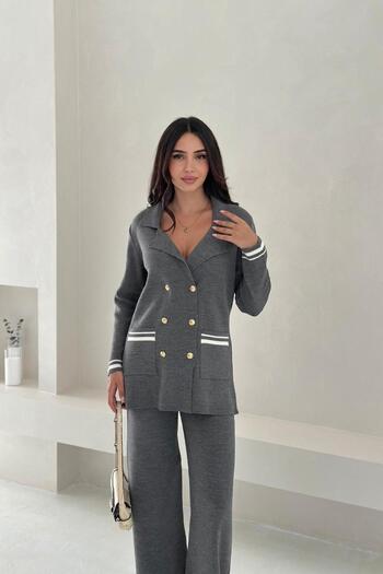 Noi Belis Double Breasted Collar Pocketed Knitwear Bottom Top Set Aw25Au0002