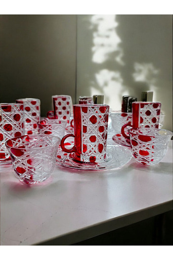 AYZ HOME Cut Crystal Glass Tea and Mirra Set - Arabic Coffee Set Tea Set 18 Pieces for 6 People