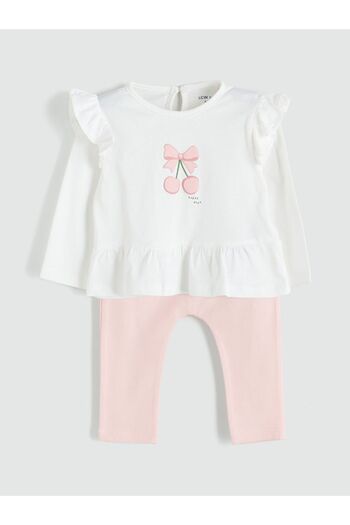 LC Waikiki LCW baby Crew Neck Printed Baby Girl Blouse and Leggings 2-Piece