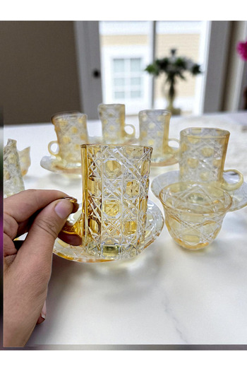 AYZ HOME Cut Crystal Glass Tea and Mirra Set - Arabic Coffee Set Tea Set 18 Pieces for 6 People