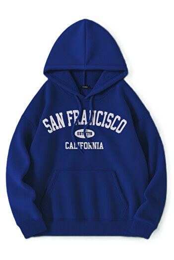 CLASSY.MODA Оверсайз суитшърт с качулка и джобове тип кенгуру, с надпис SAN FRANCISCO CALIFORNIA на предната част. Удобен за ежедневно носене.