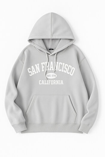 CLASSY.MODA Oversized Hooded Sweatshirt with Kangaroo Pocket Front San Francisco California Lettering Casual Daily Wear