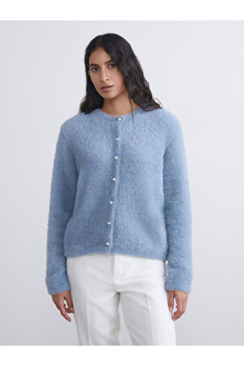 LC Waikiki Blue Crew Neck Women's Knitwear Cardigan